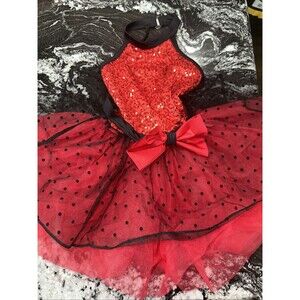 Weissman Red and Black Jazz Solo/Duo Dance Costume Tulle Skirt Size Xsmall Child